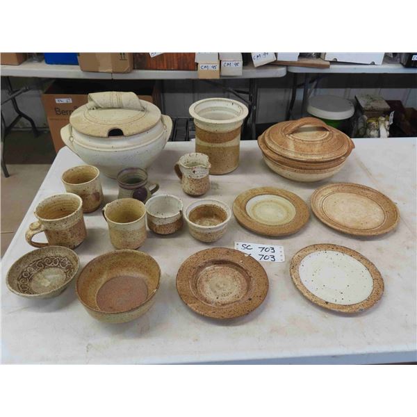 18 pcs Rustic Stoneware ; Bowls, Cups, Bread + Butter Plates, plus more