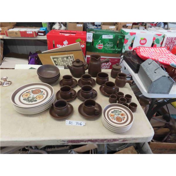 41 pcs Stoneware Including Tea Pot, Cream + Sugar, Cups, Plates