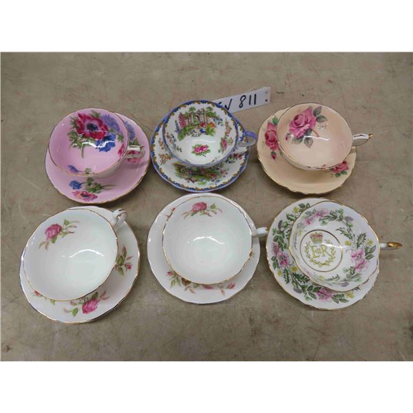 6 Tea Cups + Saucers ; 3 Paragon, Aynsley, 2 Adderley