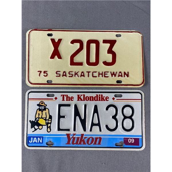 Lot Of 2 License Plates - '75 Saskatchewan & Newer Yukon  The Klondike 