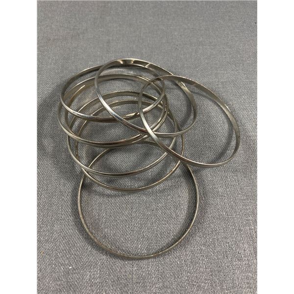 8 Silver Color Metal Bangles, 2 5/8  Diameter, Original Patina. All Same Size