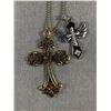 Image 1 : 2 Vintage Silver Colour Metal w/Rhinestones Crosses Pendants w/Chain Necklace, 25" L. Original Patin