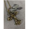 Image 2 : 2 Vintage Silver Colour Metal w/Rhinestones Crosses Pendants w/Chain Necklace, 25" L. Original Patin