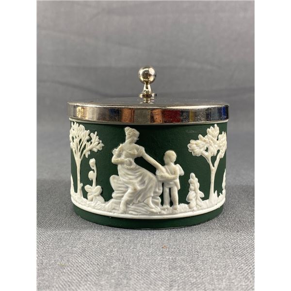 Antique Green Jasperware Trinket Box - Goddess & Cherub Scene