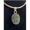 Image 1 : Vintage Italy Solid 925 Sterling Silver 3mm Omega Chain Necklace 18" & Sterling 1.5" Druzy Pendant -