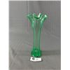 Image 2 : Vintage Uranium Green Glass Swung Vase Ribbed Ruffled Stretch 10 1/2" T