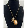 Image 1 : Gold Colour Rhinestones & Cameo Pendants w/ Chain Necklace, Nice Condition 16"-18" L