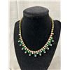 Image 2 : Vintage Green & Clear Glass Rhinestone Set - Screw-On Earrings, Choker Necklace, Stretch Bracelet & 