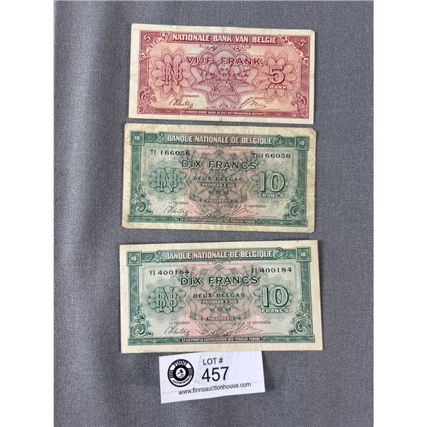 3 WWII BelgianBanknotes Dated 1943