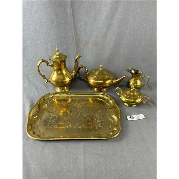 Vintage Brass Tea,Coffee, Creamer,Sugar & Tray Lot
