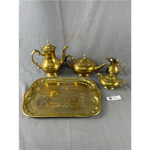 Vintage Brass Tea,Coffee, Creamer,Sugar & Tray Lot