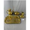 Image 1 : Vintage Brass Tea,Coffee, Creamer,Sugar & Tray Lot