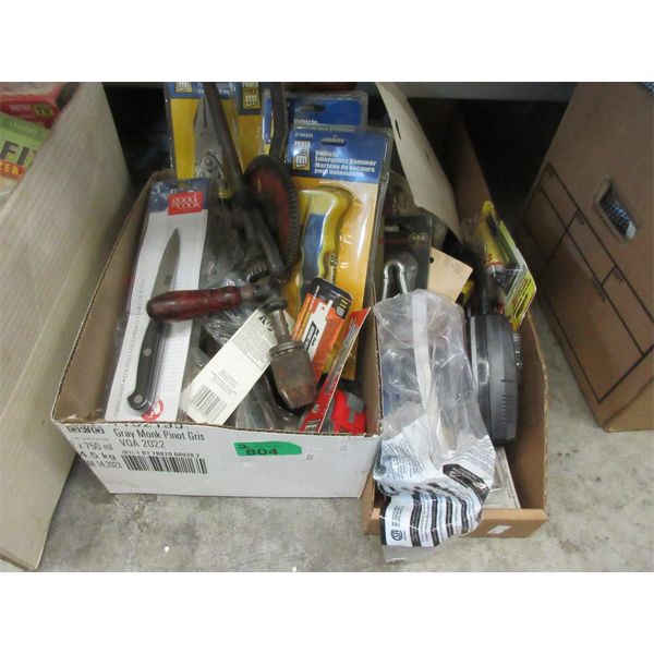 Box of Assorted Tools & Handyman Goods