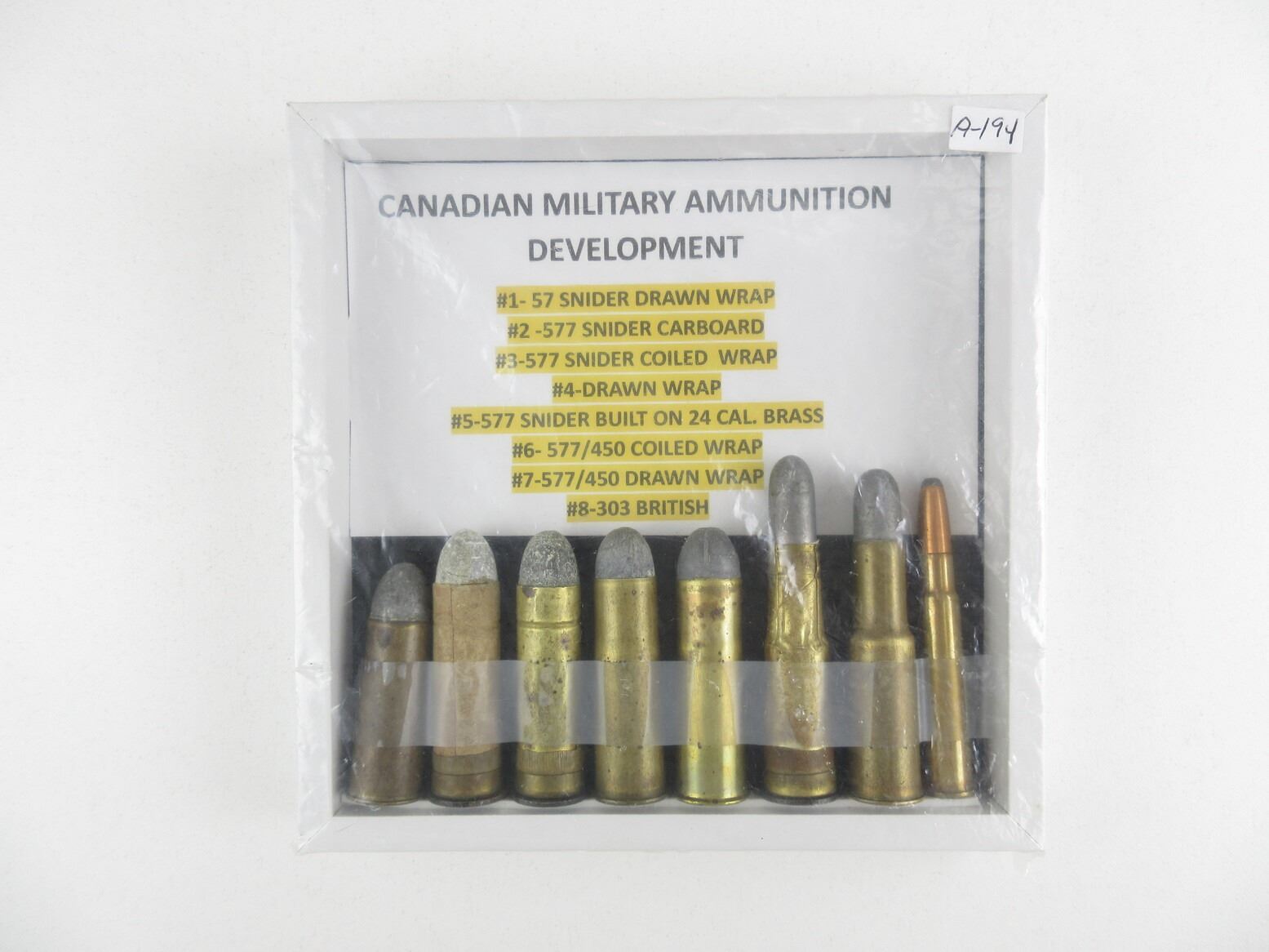 Candian Rifle Bullets Box CANADIAN MILITARY AMMUNITION DEVELOPMENT DISPLAY.