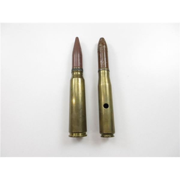 WWII BRITISH 20MM X 110 CANNON ROUND AND U.S. 20MM X 110 DUMMY ROUND
