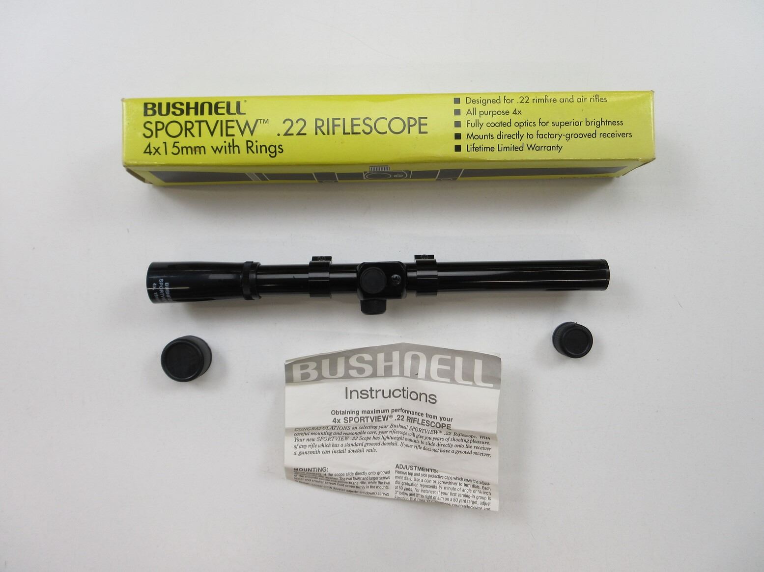 BUSHNELL SPORTVIEW 4X 15MM .22 RIMFIRE / AIR RIFLE SCOPE WITH RINGS