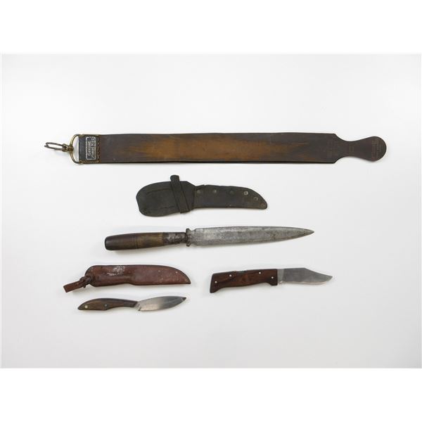 ASSORTED KNIVES AND LEATHER STROP LOT