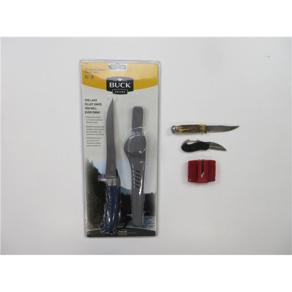 ASSORTED KNIVES AND SHARPENER LOT