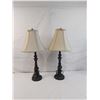 Image 1 : Pair of Metal Table Lamps with Shades. (Working Condition)