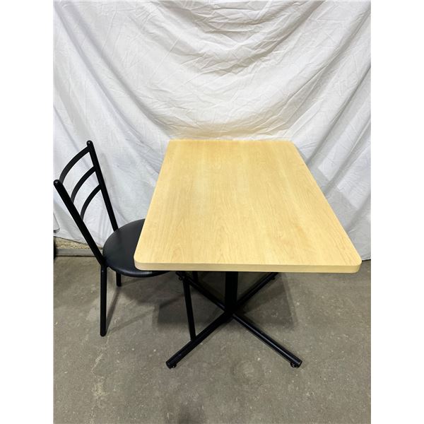 Wooden Top Table with Metal Base & 1 Chair