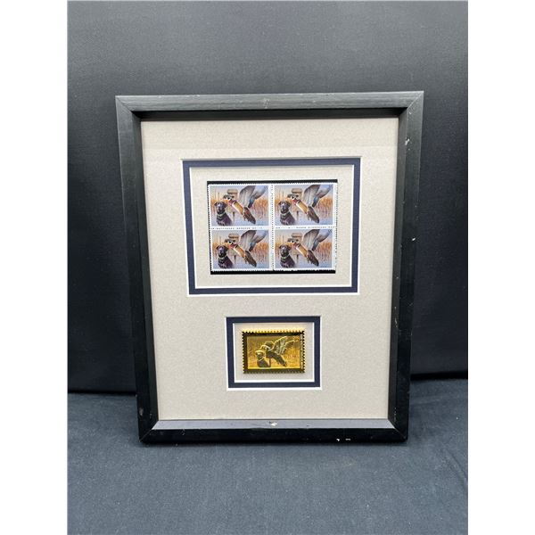 Framed Ducks Unlimited 2004 $5 Stamps with Matching Stamp Sculpture