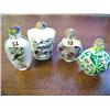 Image 1 : Lot of 4 Snuff B.  One has butterfly, snake, and Poppy Flower,  1 is glass painted on inside w parro