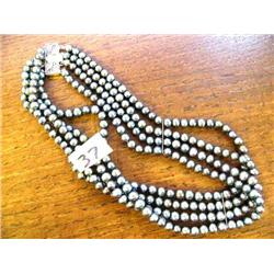 Four Strand Black Freshwater Pearl Necklace with silver clasp