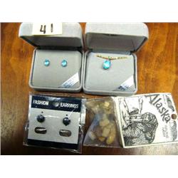 Pair of Black Freshwater Pearl Earrings, Arctic Ice Blue stone Earrings and Pendant and a little gro