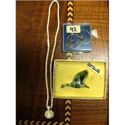 Beautiful Jade Earrings, Jade Goose Pin Pair of Feather Earrings Carved Ivory Necklace and Chain (1)