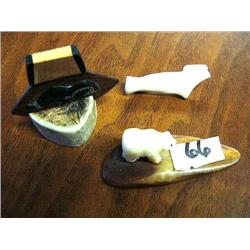 Group of Ivory Bear,  a Ivory Pin and Wood and Baleen Ulu mounted on Bone (1)