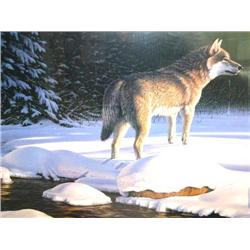 Double Matted by Smith 229/780 Wolf in the Winter by a Stream Image Size:  18" x 26"  (6)