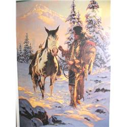 Signed and Numbered Print 2126/2200 by Renne, Chuck Image Size:  24" x 17" Indian man and Pony (6)