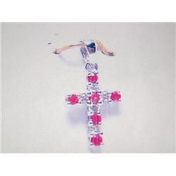Ruby and Diamond 14k White Gold Cross Pendant (100)