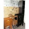 Image 1 : Lot of wood TV Trays Metal Stand and Basket 2 drawer file Cabinet and Black Bookcase (66)