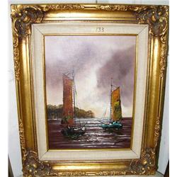 Original Oil 2 sailboats by Kelliner in Ornate Frames (10)