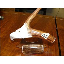 Caribou Horn Carved Eagle Head Ulu on Caribou Bone Base 7"  (1)