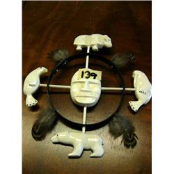 Baleen and Ivory mask with Musk ox Seal Bear and Man by Robert Kokuluk (1)