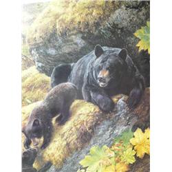 Signed and Numbered Print Carl Brenders 5/1500 Image Size is: 34" x 24"  Mama Black Bear and 2 Babie