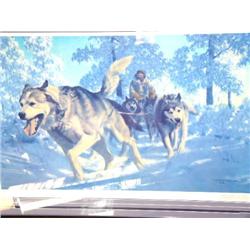 Signed and Numbered Print by Fred Machetanz,  584/950 Double Matted and Framed,  Image Size is: 20 x