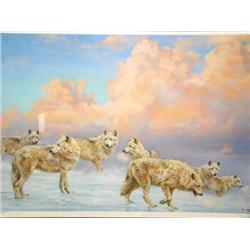Double Matted and Framed Print by  Donald Grant 7/950  "Icepack Arctic Wolves"  Image Size is: 19" x