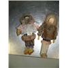 Image 1 : 2 Eskimo Dolls :  One has leather face, other wood face 10"  long (74)