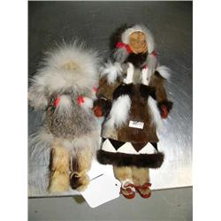 13" Eskimo Doll with Wood face and Smaller Eskimo Doll 11" with Leather face (74)