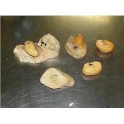 Group of 4 Carvings:  Seal and Baby on back, bird, otter, and another otter made of Ivory Vegetable 