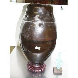 Large 14 1/2" Chinese Vase with Carved Base and Small Bronze Figure  (13)