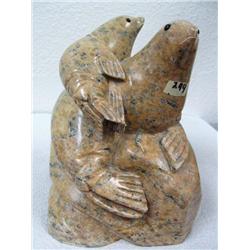 7" Tall 2 Seals on a Rock Soapstone by EL (33)