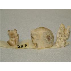 Outrageous Little Panda Bear carved out of Fossilized Ivory, a Carved Mammoth out of Bone, and a Chi
