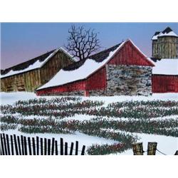 Original Framed Oil painting 12 x 16" old Farm Buildings by H. Hargrove  (1)