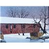 Image 1 : Original Oil Image Size  12" x 16" H. Hargrove  Covered Bridge in Winter with boat (1)