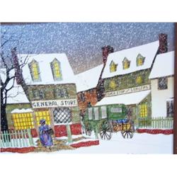 Image Size  Original Oil 12 x 16  by H. Hargrove  Old Village Scene with Coach (1)