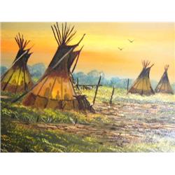 Original Oil Image Size  8" x 10"  Indian Teepees on plain   by R. Portillo (1)